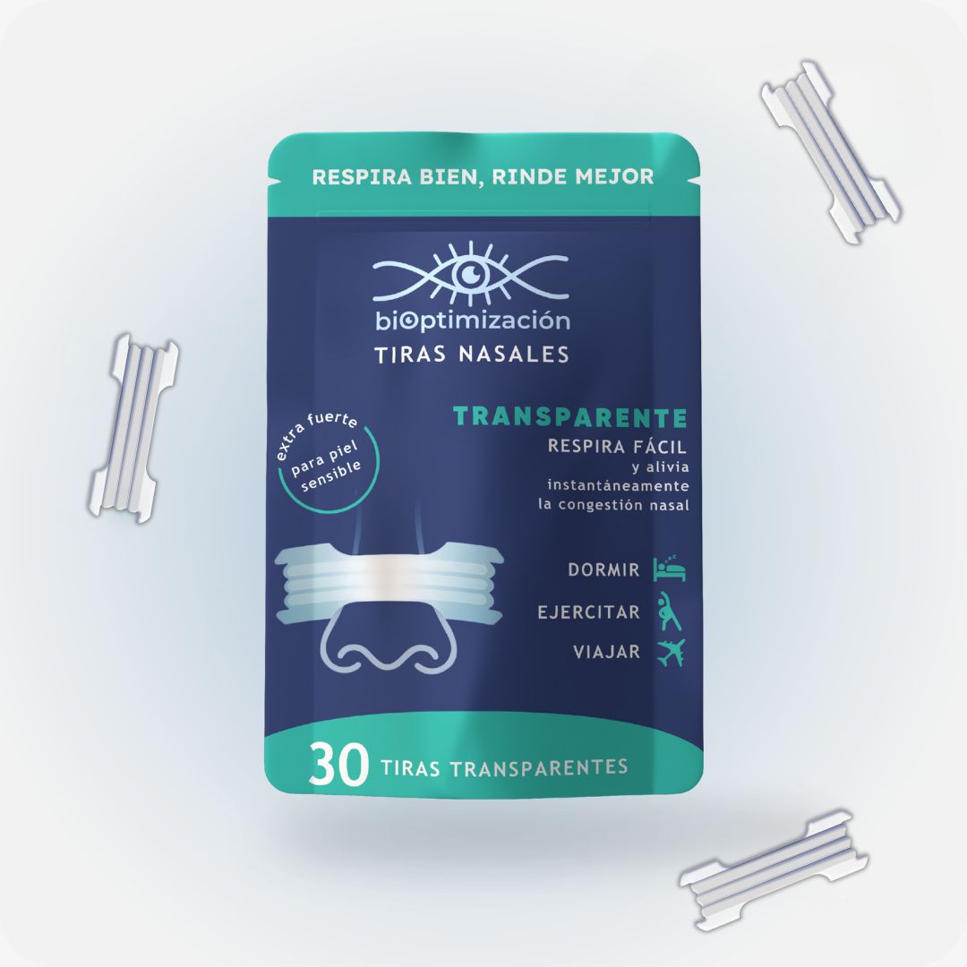 Tiras Nasales biOptimización - Variante Transparente - Empaque 30 tiras transparentes - Extra fuerte para piel sensible - Respira bien, rinde mejor