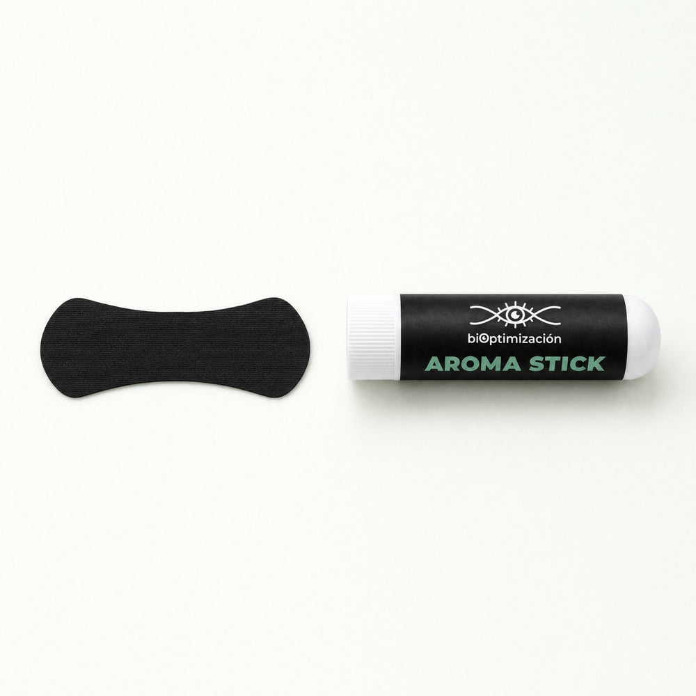 Una tira nasal negra y un Nasal Stick, uno al lado del otro