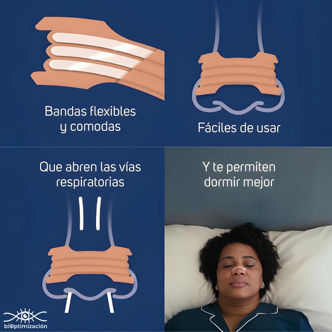 Tiras Nasales biOptimización - Cómo funcionan - Bandas flexibles y cómodas, fáciles de usar, abren vías respiratorias y permiten dormir mejor