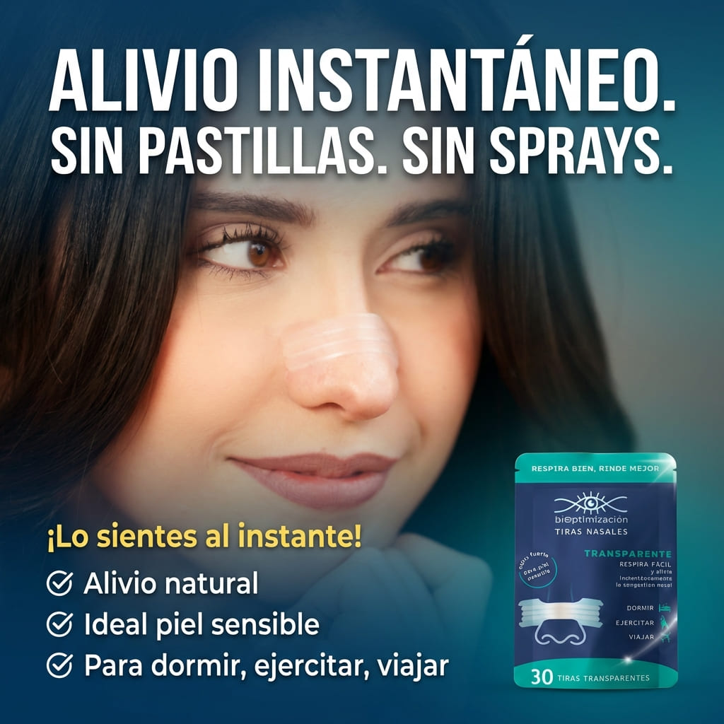 Tiras Nasales biOptimización - Variante Transparente - Alivio instantáneo sin pastillas ni sprays - Alivio natural, ideal piel sensible, para dormir, ejercitar y viajar