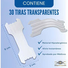 Tiras Nasales biOptimización - Variante Transparente - Infografía tamaño 6x2cm - Material hipoalergénico, alivio instantáneo, aprobado por médicos - 30 tiras transparentes