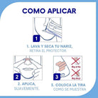 Tiras Nasales biOptimización - Tutorial cómo aplicar en 3 pasos: lavar y secar nariz, aplicar suavemente, colocar la tira correctamente